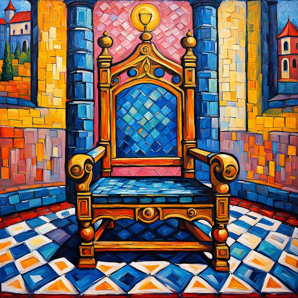 Empty Throne in Castle: Expressionist Oil Painting
