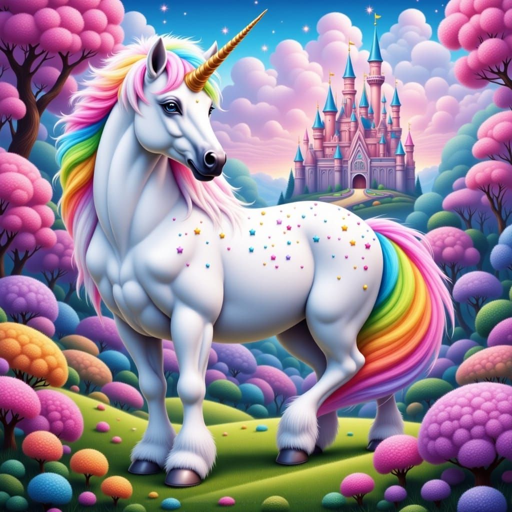 Whimsical Fantasy Unicorn in a Sparkling Castle