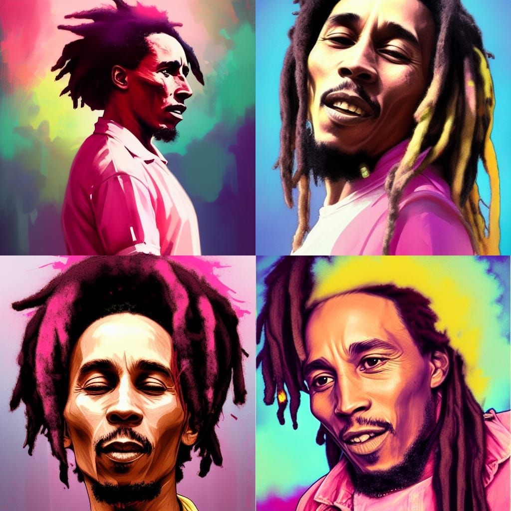 Bob Marley in Pink Dress, Hyperdetailed Portrait