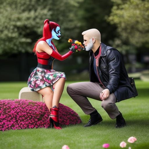 Harley Quinn and Deadpool Cherry Blossom Rendezvous