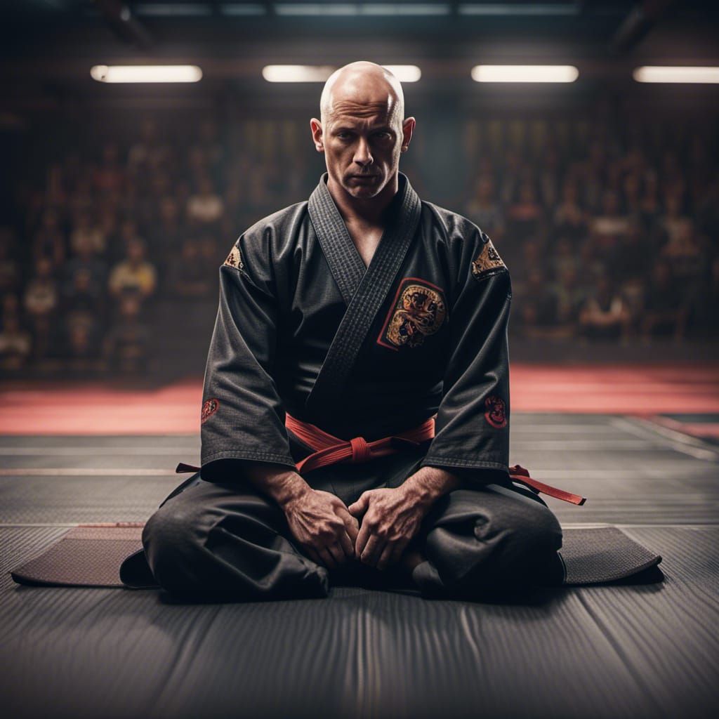 Bald Man Meditates in Dojo: Matte Painting