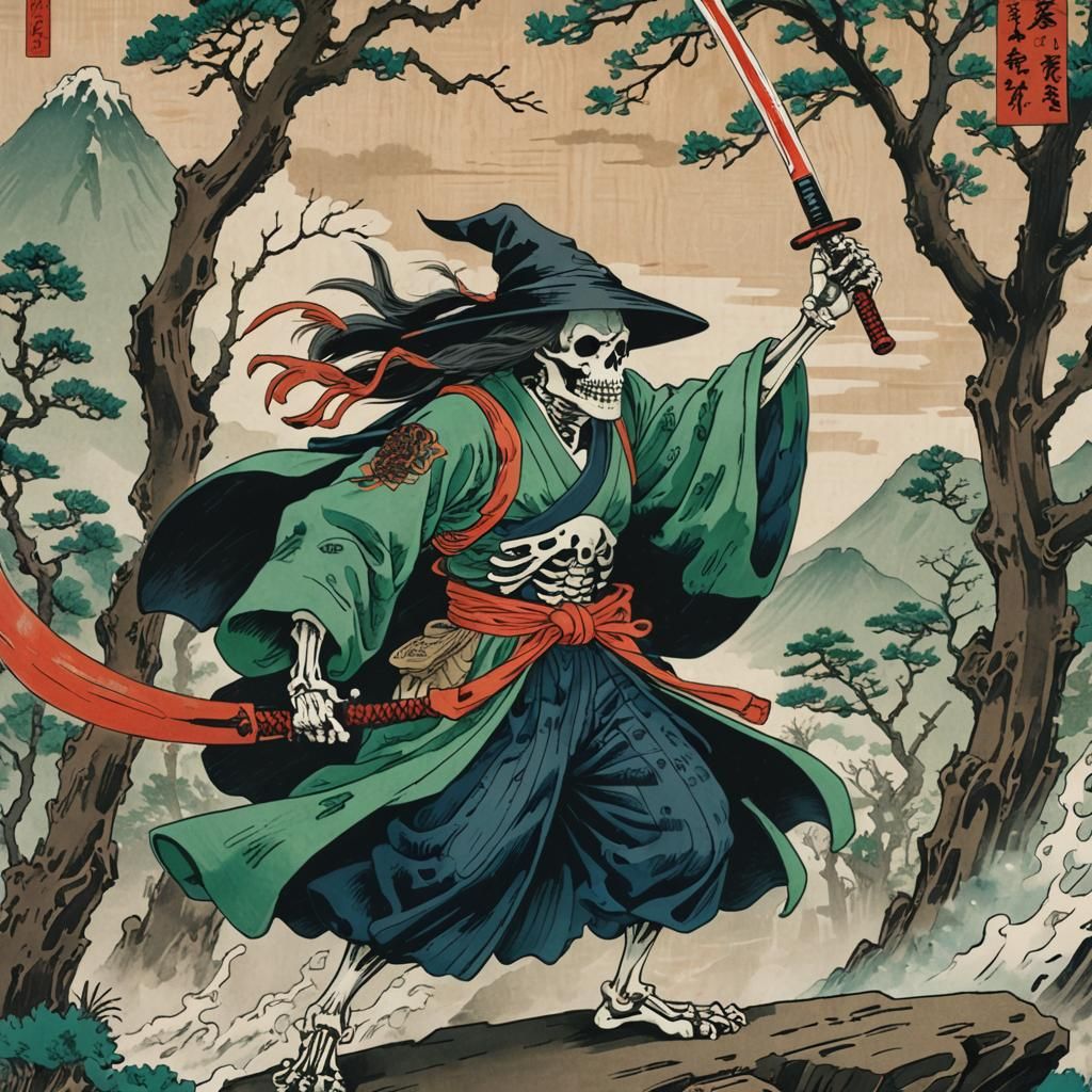 Takiyasha and Skeleton Spectre in Ukiyo-e Style