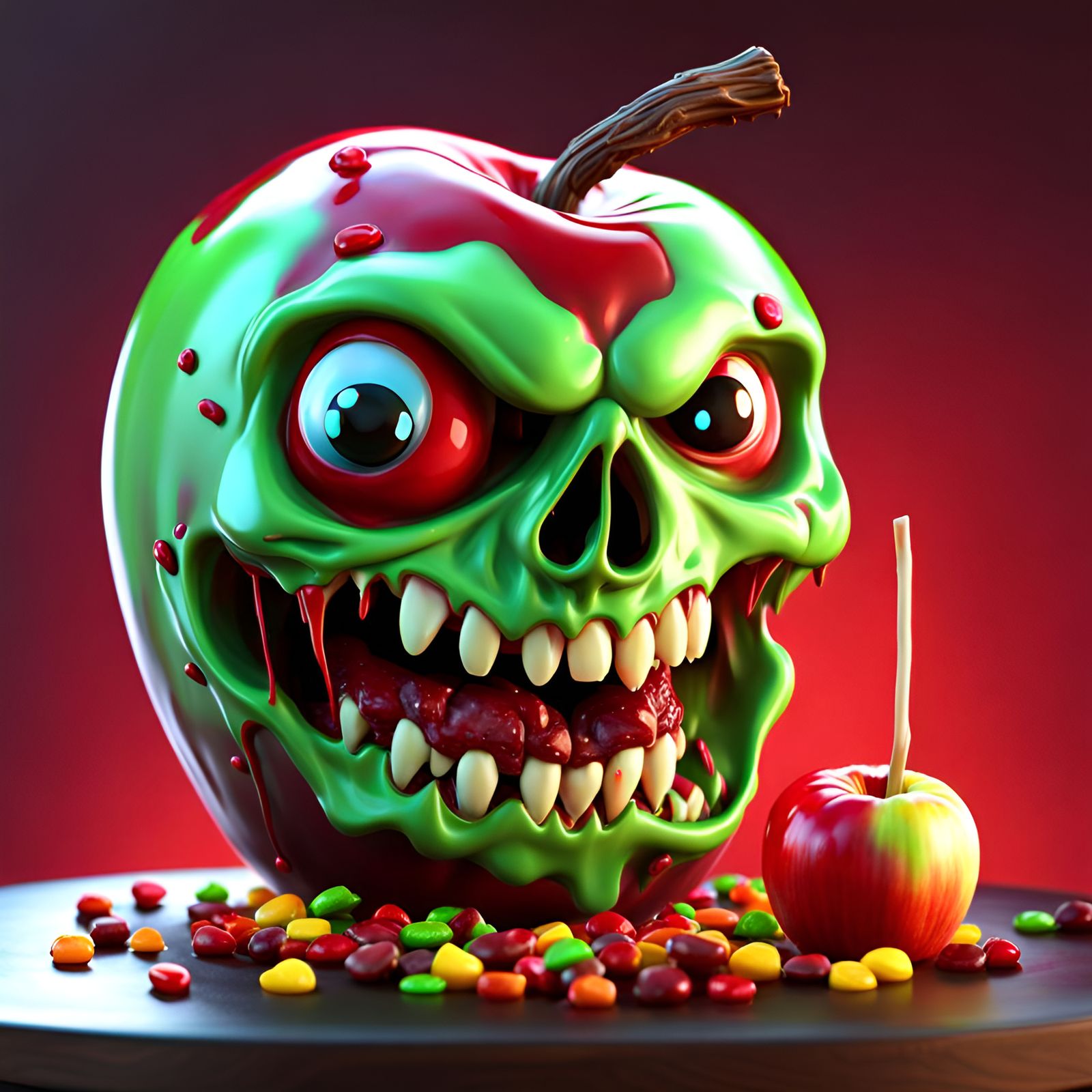 Evil Zombie Candy Apple: Pixar-Style Digital Art