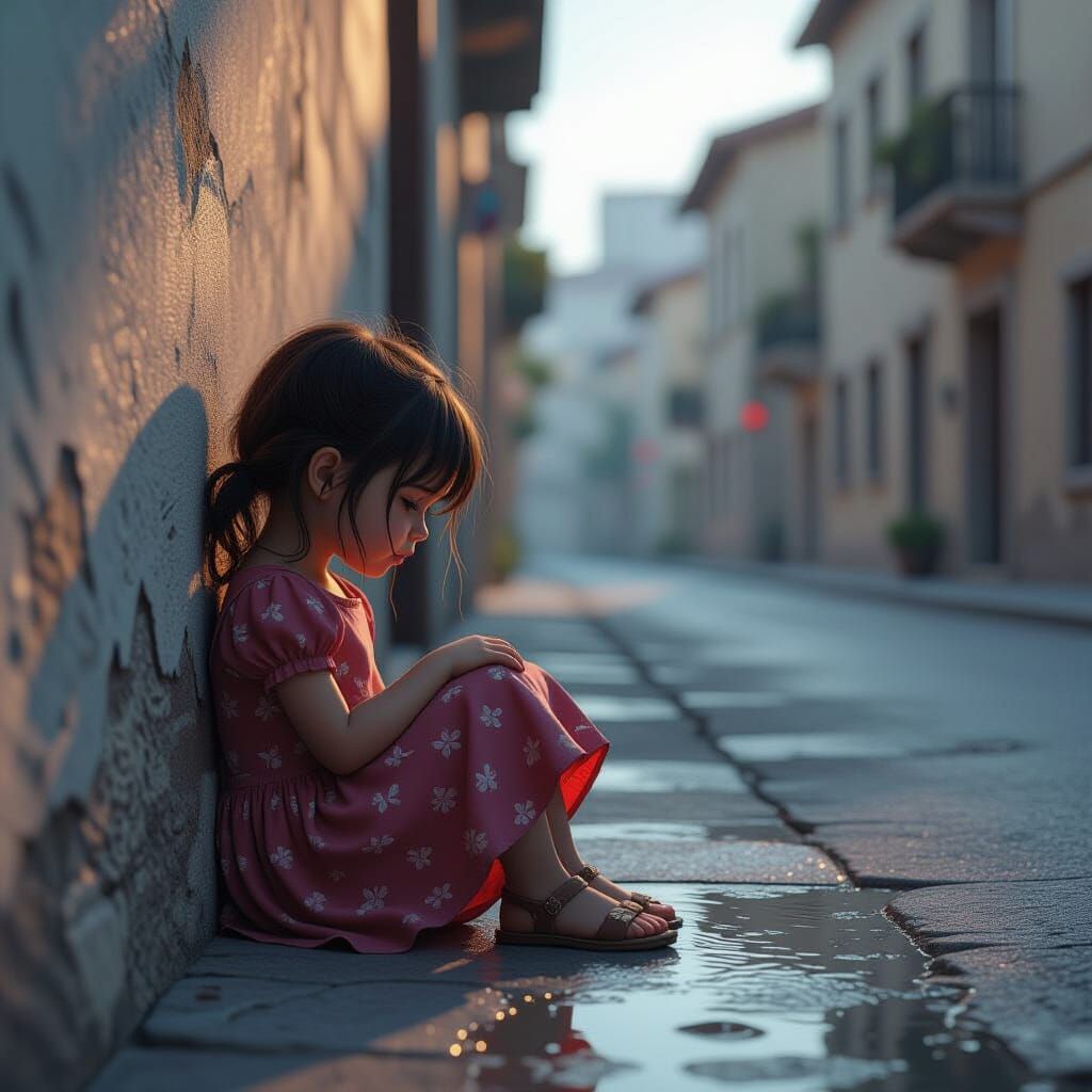 Heart with Crying Girl: Detailed Matte Painting