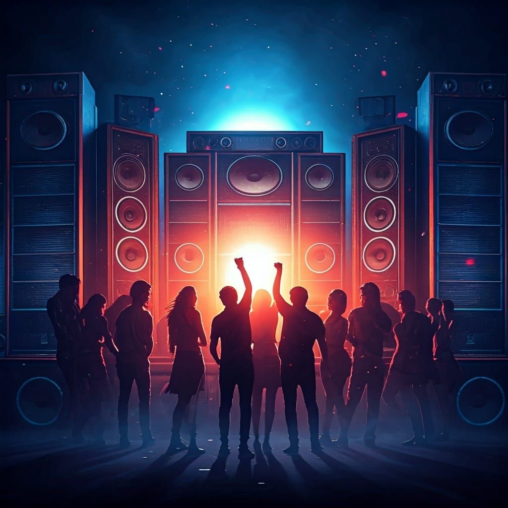 Pulsing Party Scene Under Ethereal Moonlight