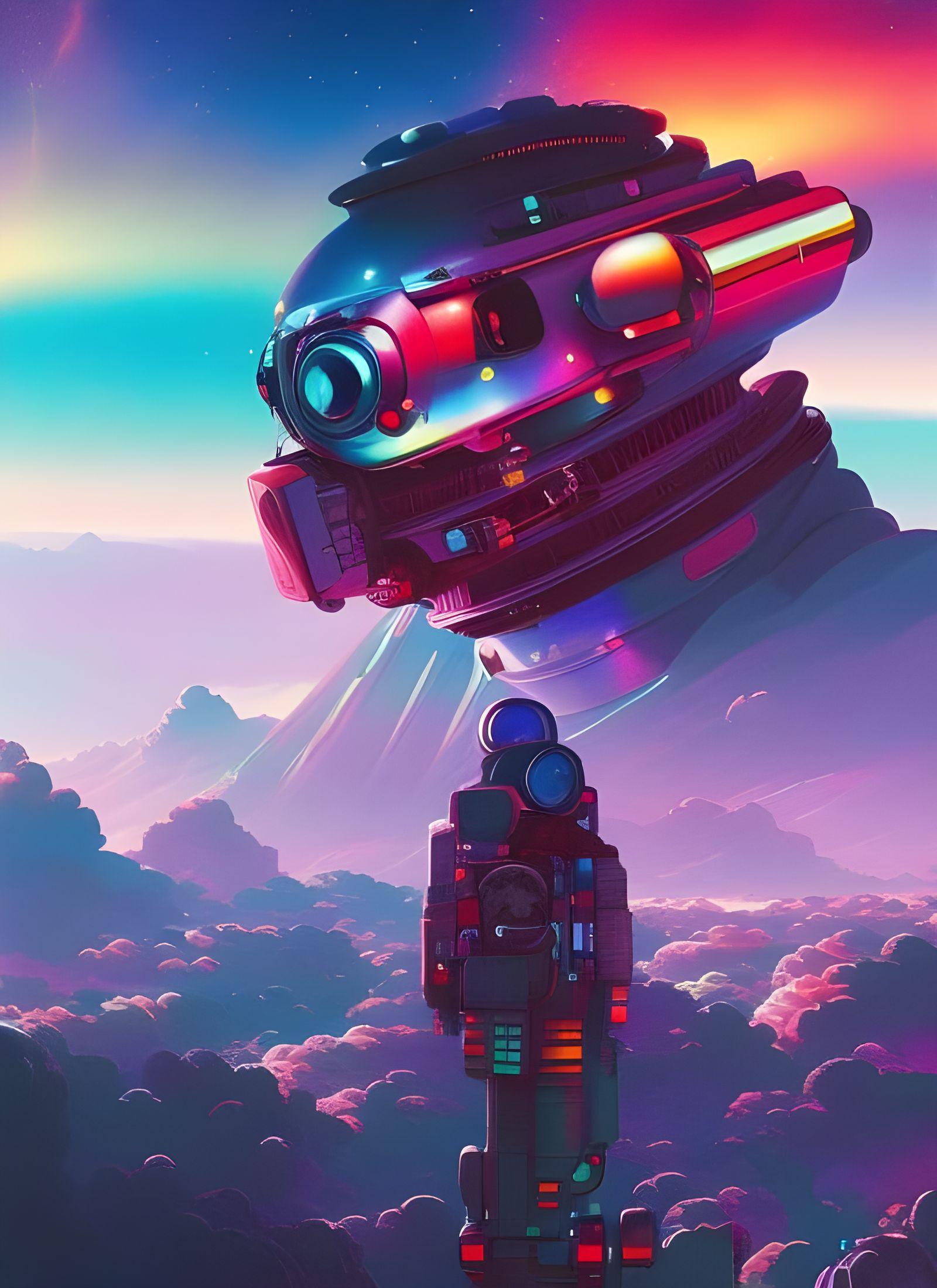 Iridescent Sci-Fi Landscape in Oil Painting Style