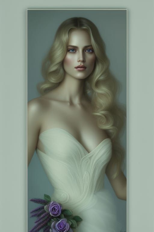 Hyperrealistic Portrait of Blonde Woman with Roses