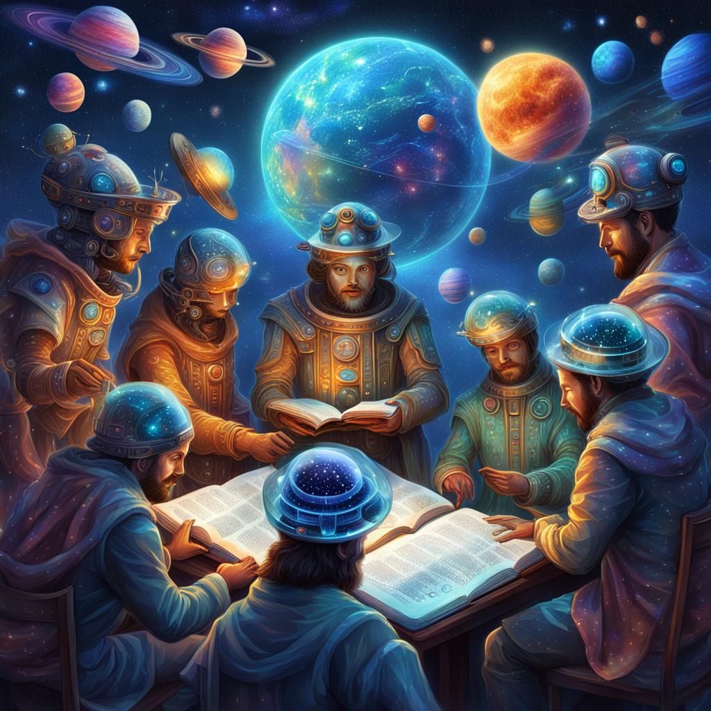 Shakespearean Play Meets Cosmic AI: Mixed Media Illustration