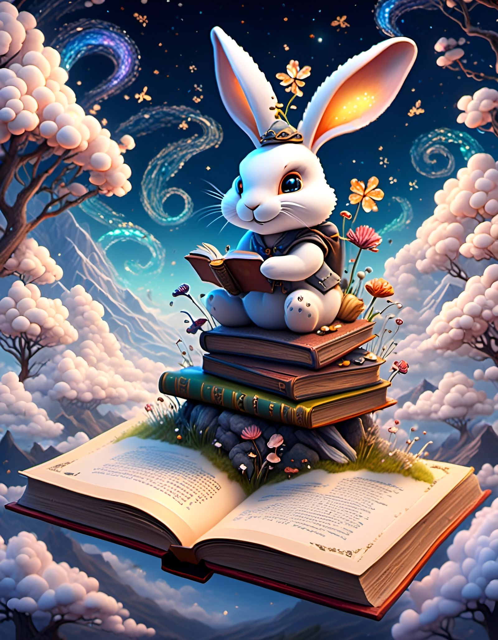 Magical Book Creates a Bunny in Fantasy Art