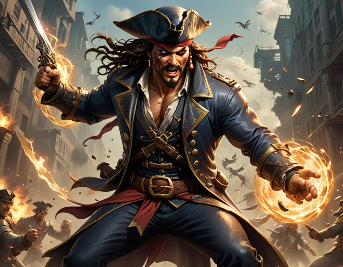 Vibrant Pirate Superhero in Action