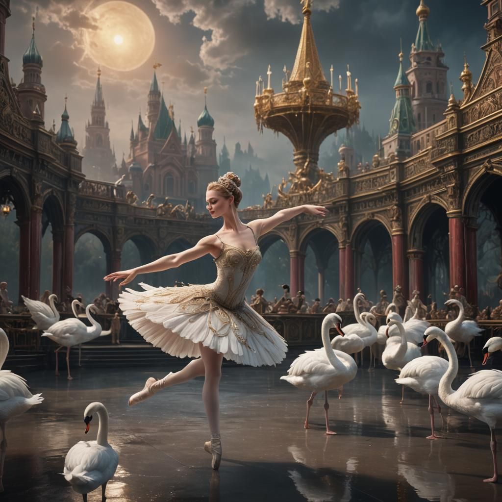 Swan Lake Ballerina: Early 20th Century Matte Painting