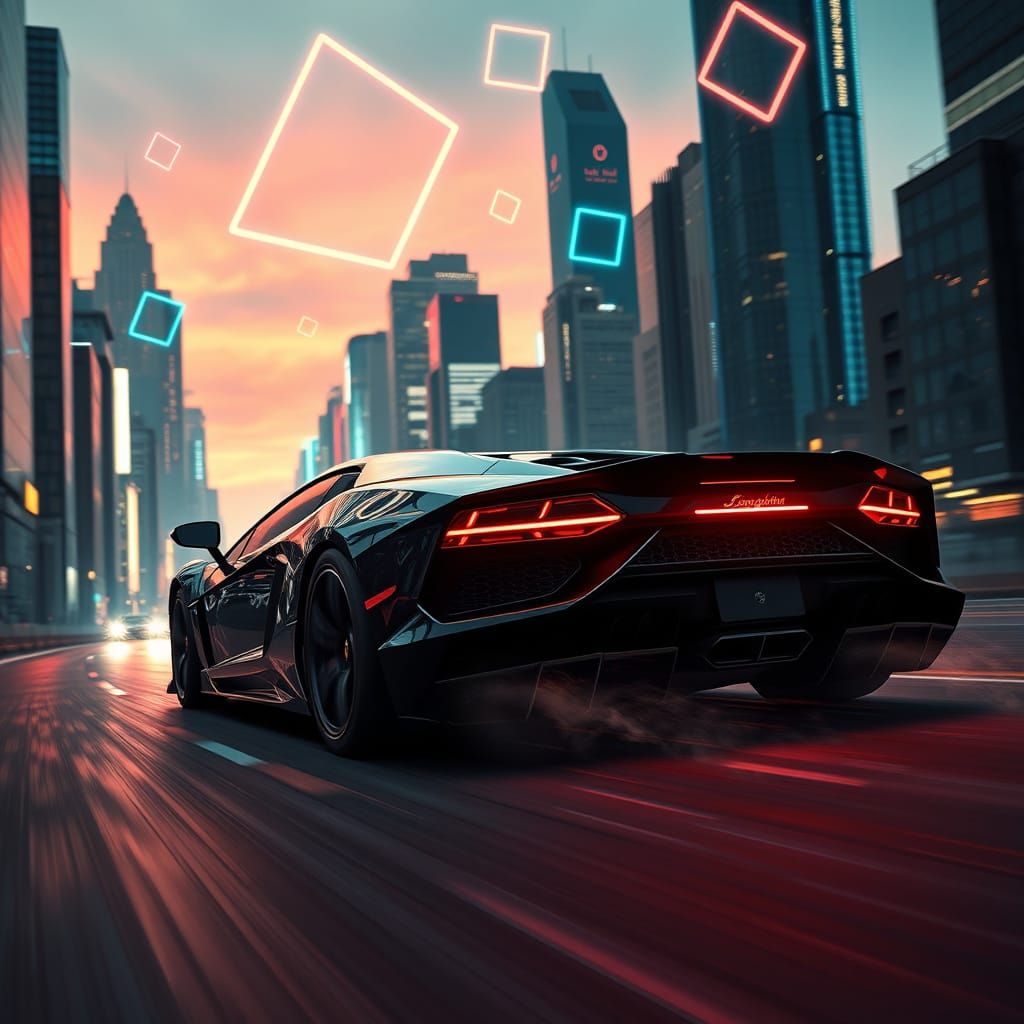 Epic Futuristic Lamborghini Speeds Through Neon City