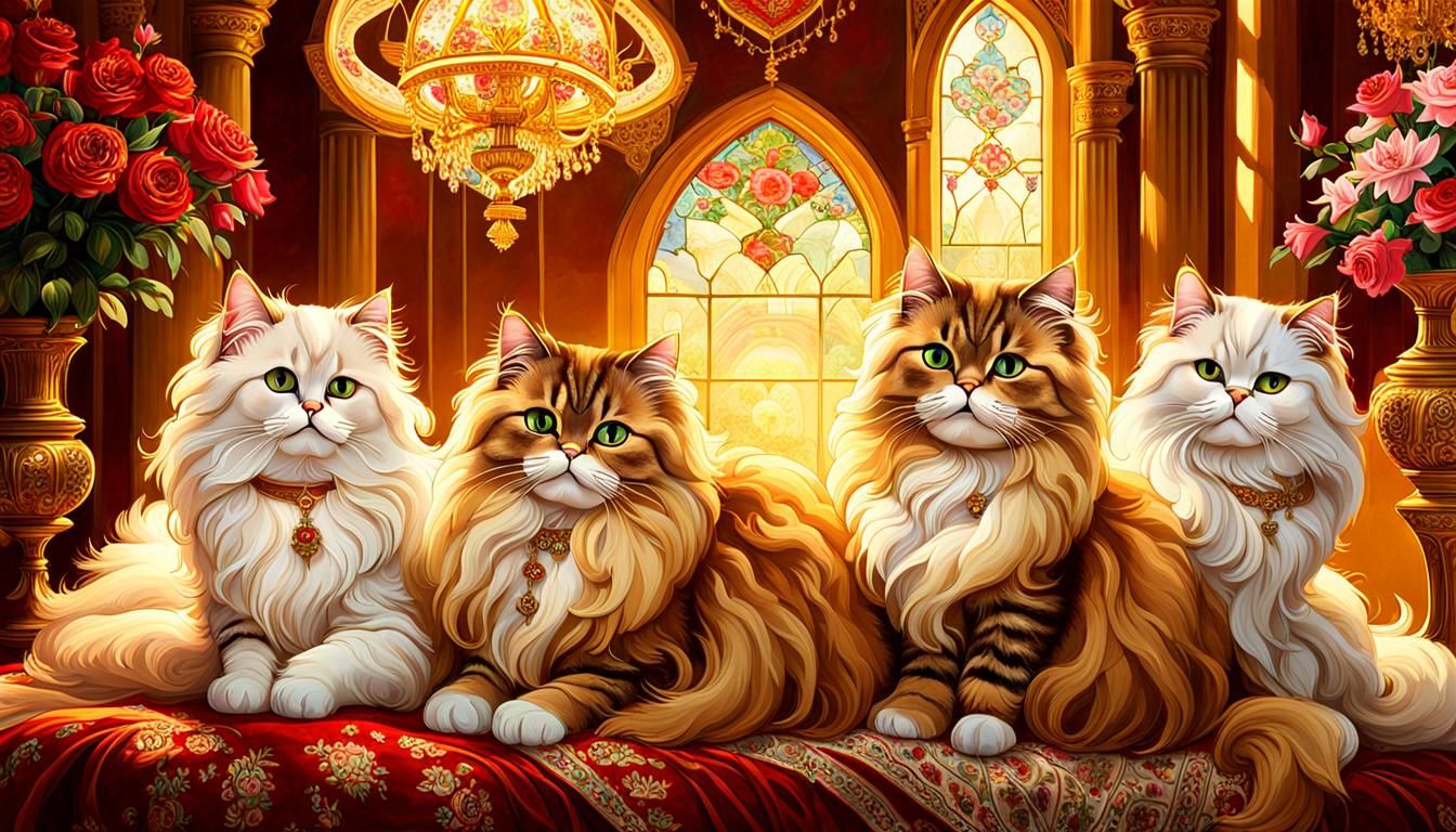 Regal Persian Cats in Opulent Golden Room