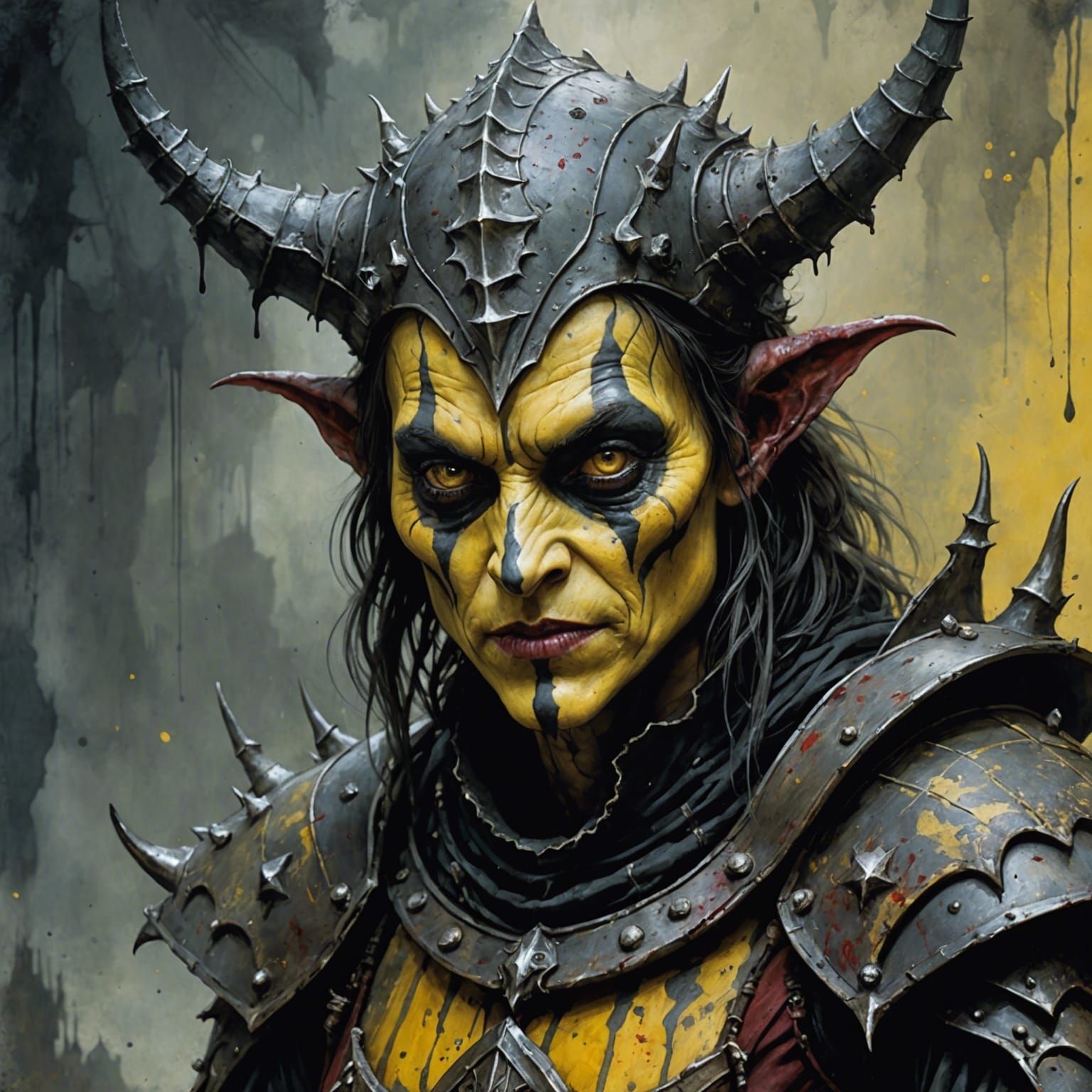 Demon Jester in Bloody Armor: A Painterly Impression