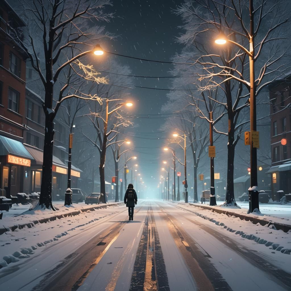 Icy Winter Road in Cinematic 3D Anime Style