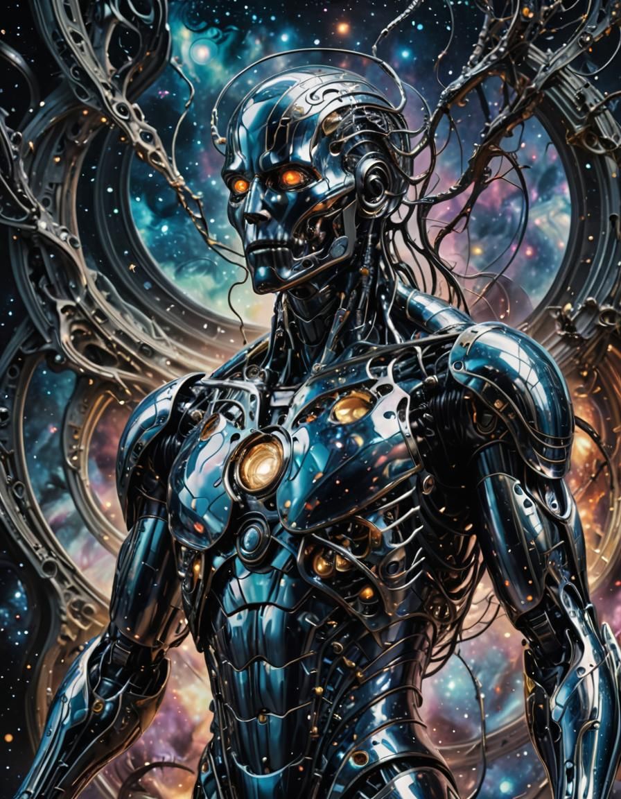 Ultron and Eternity Merge in Surreal Cosmic Art