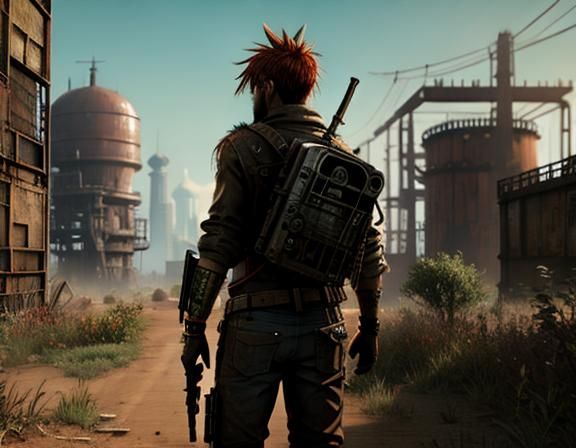 Rustpunk Scavenger in Dystopian Landscape