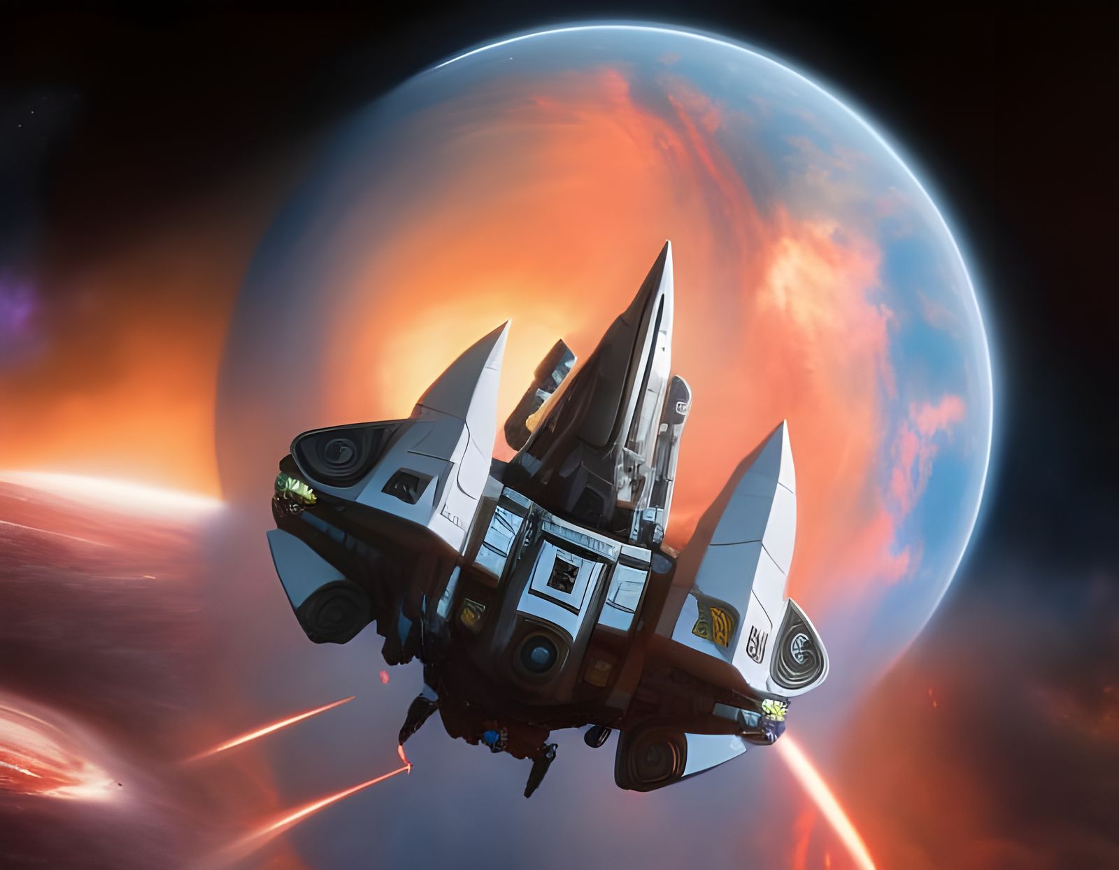 Alien Fleet Approaches Planet in Starfield, Digital Art