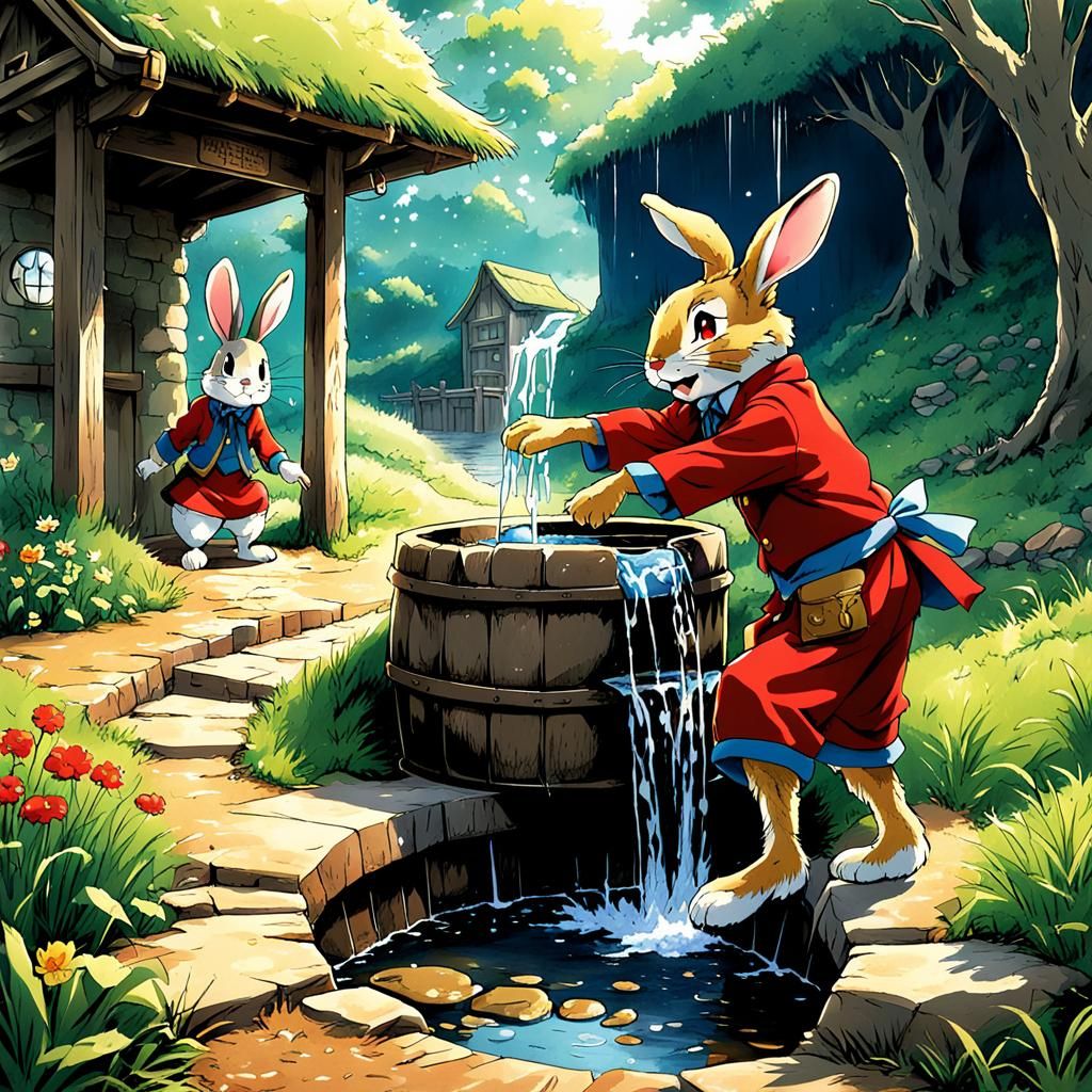 Br'er Rabbit at the Well in Anime Style