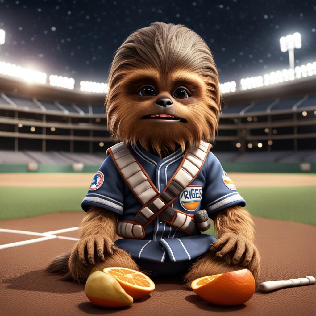 Baby Chewbacca's Halftime Snack in a Cosmic Field