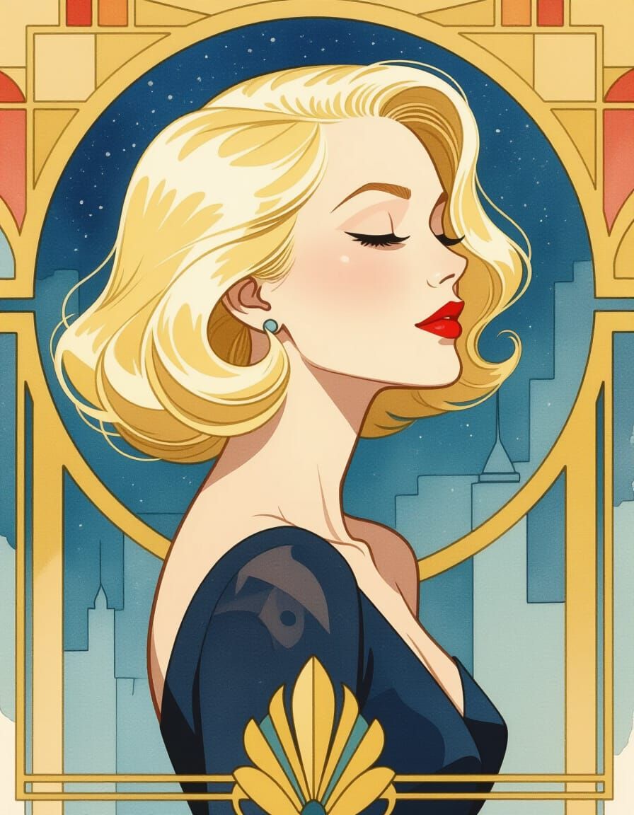 Art Deco Woman in Frank Lloyd Wright Style