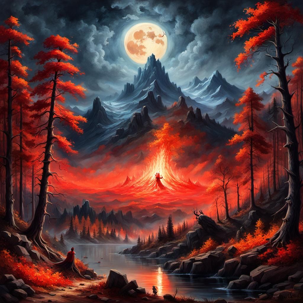 Scary Autumn Forest Illustration in Naturalism Style