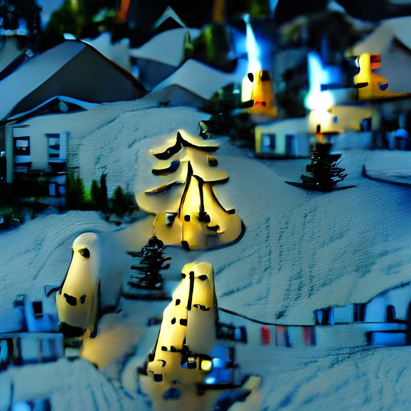 Snowy Christmas Tree Village with Festive Lights