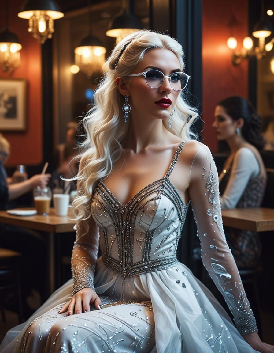 Transgender Woman in Cute Glasses at Cafe