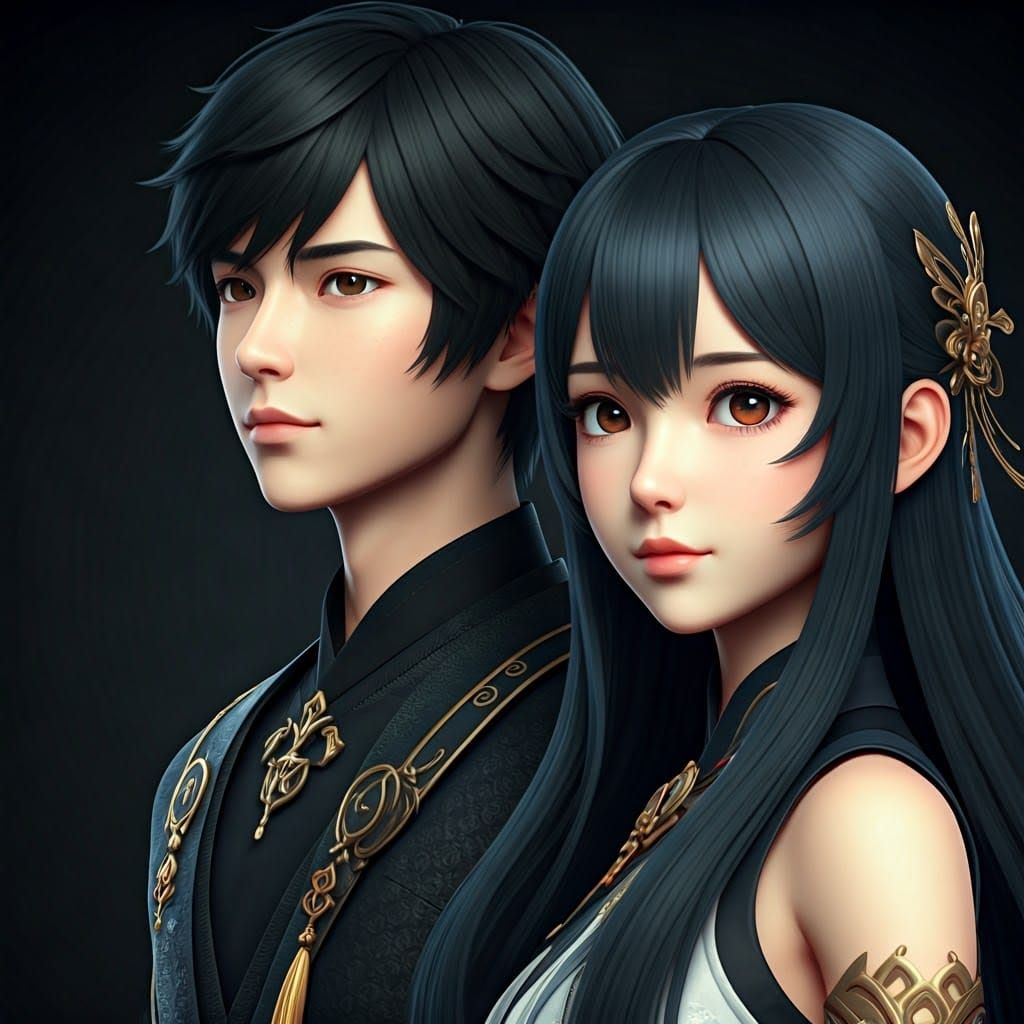 Ethereal Asian Couple in 3D Anime Art