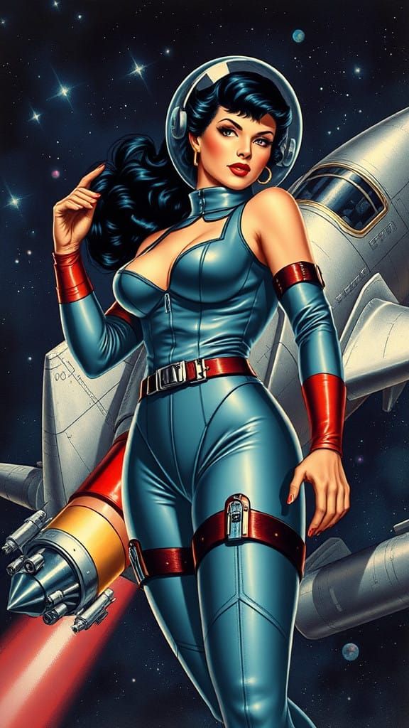 Retro Sci-Fi Space Girl Takes Flight