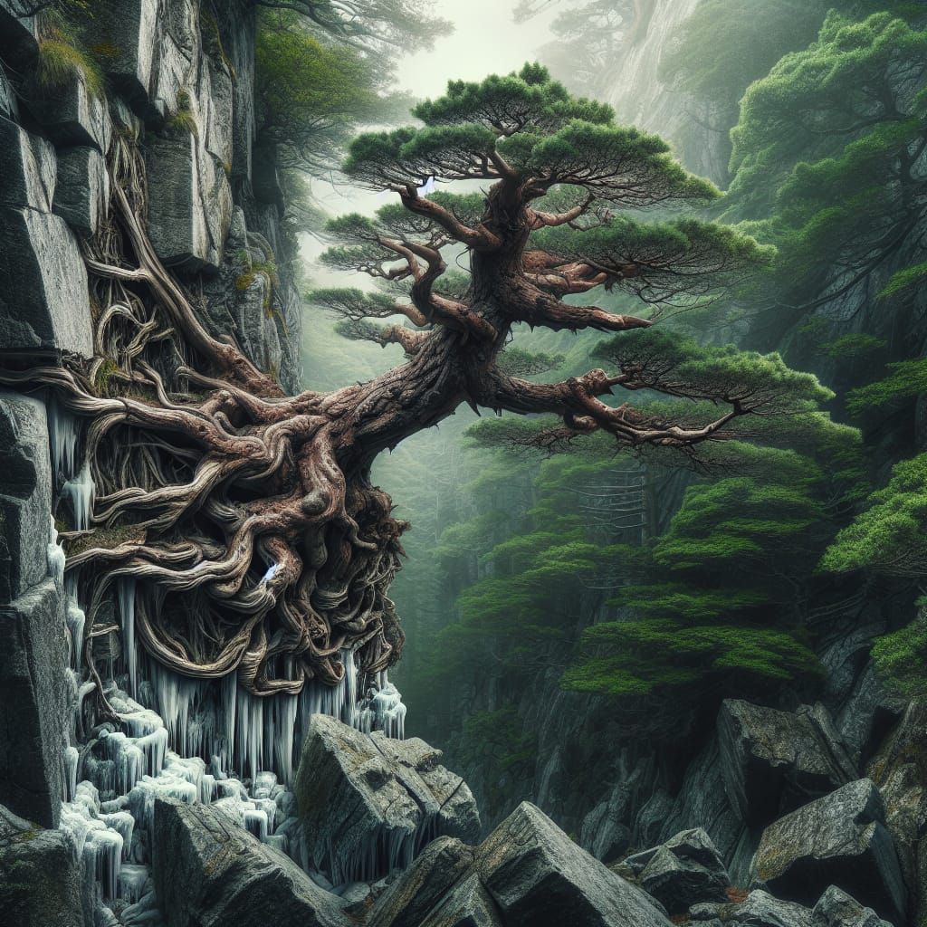 Ancient Pine Tree Gripped by Decaying Ice