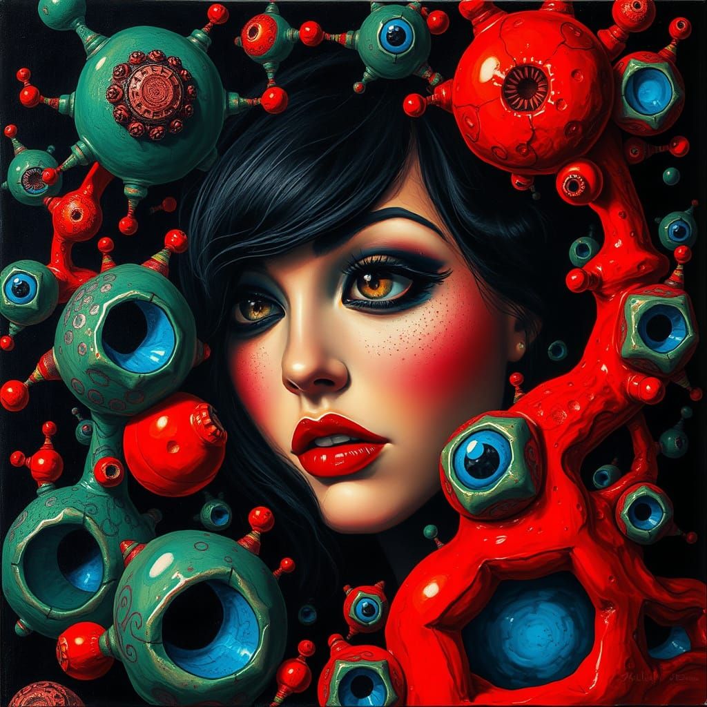 Surreal Woman with Irises in Bold Colors