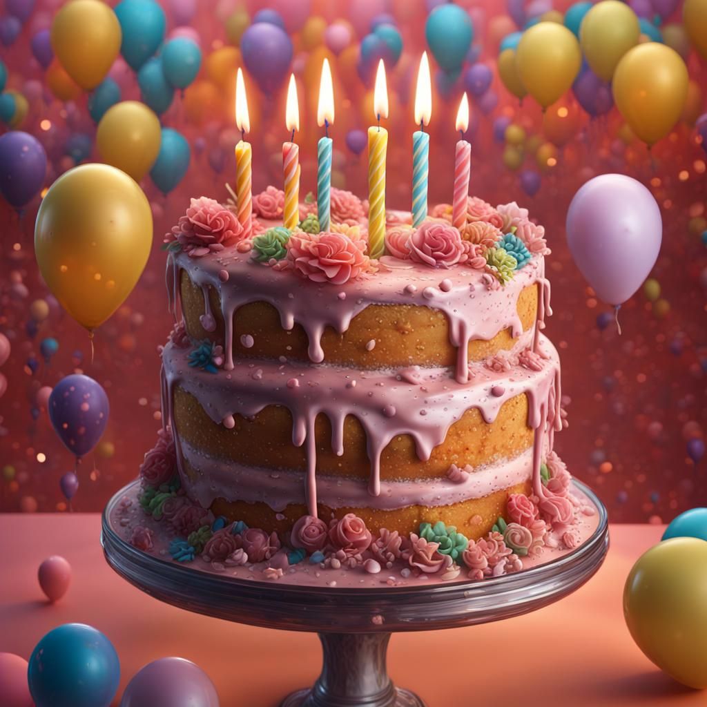 Epic Birthday Cake in Hyperrealistic Digital Art