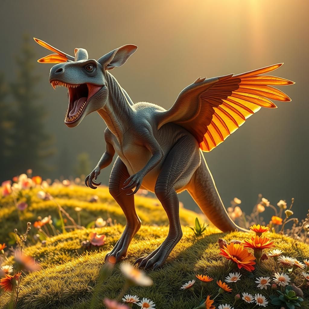 Kangaroo-Rex Chimera with Feathered Wings