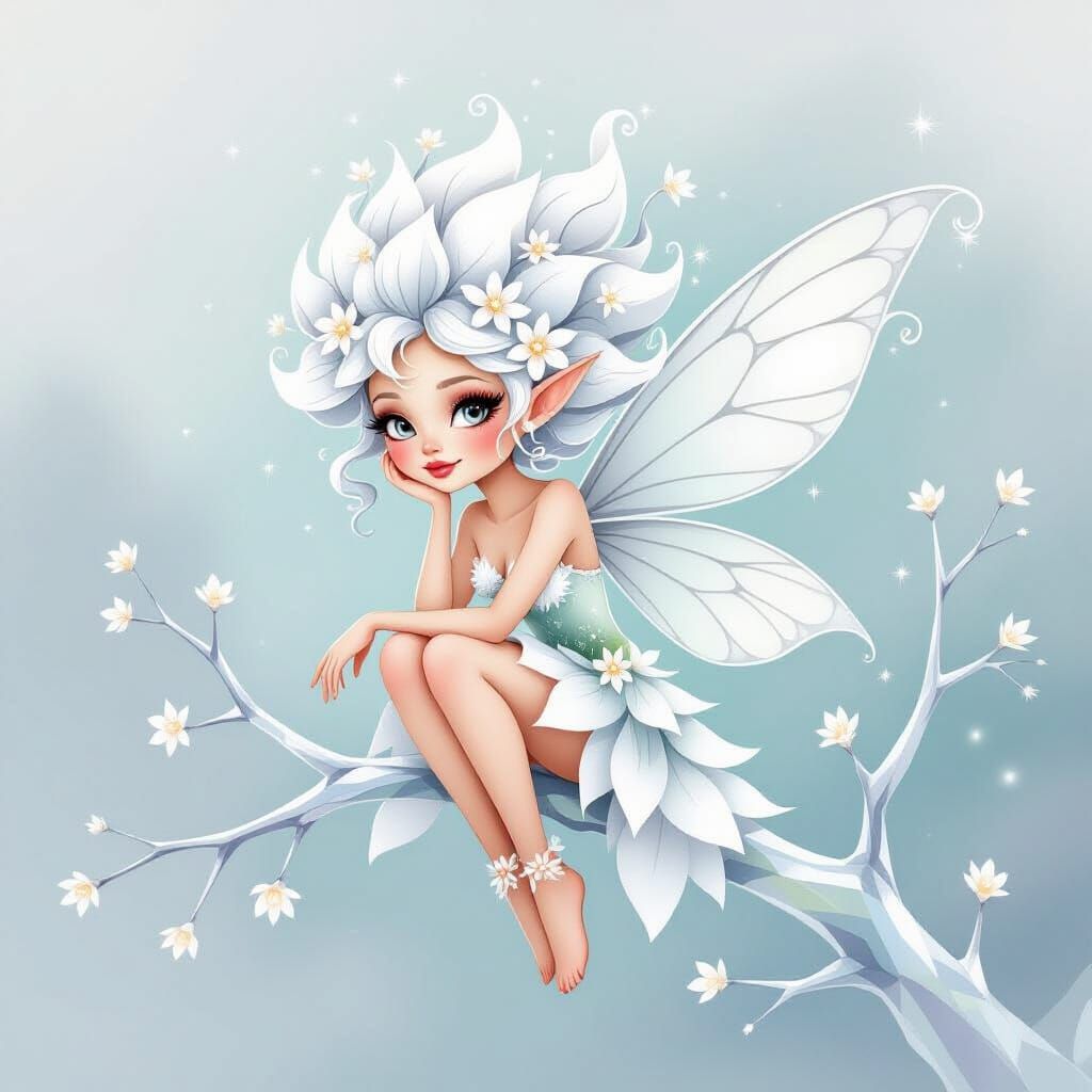 Ethereal Fairy with Geometric Hair in Watercolor