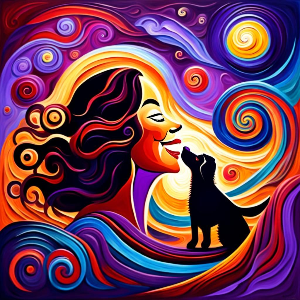 Laughing woman with dog