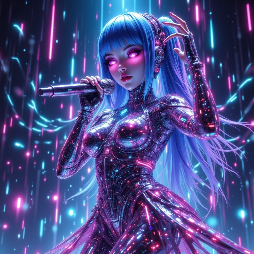 Futuristic Alien Cyborg Woman in Japanese Dress