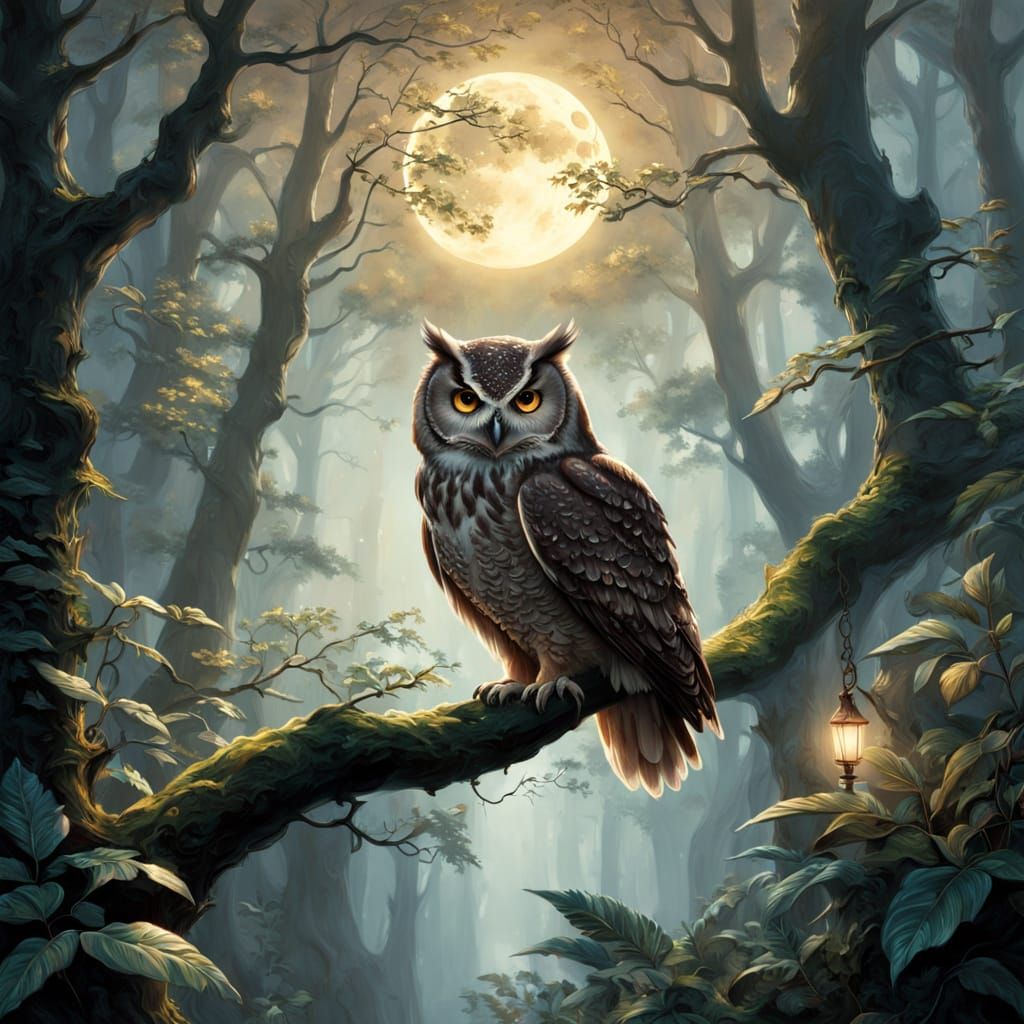 Moonlit Forest in Dreamy Oil Painting Style