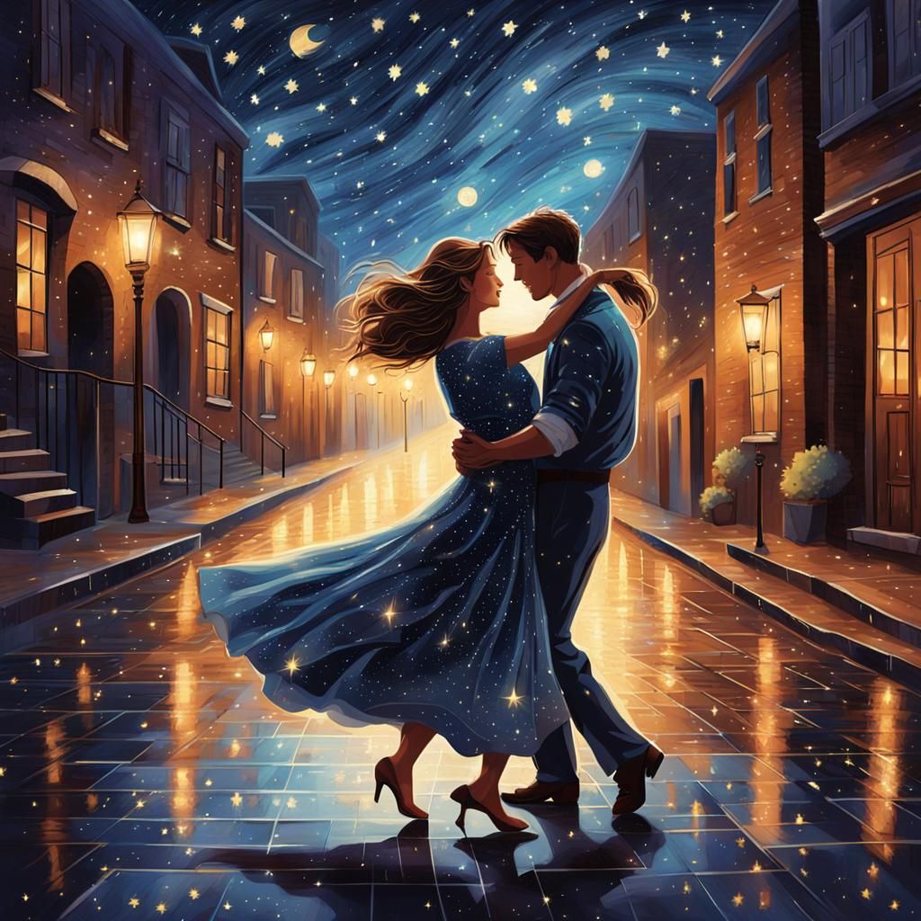 Romantic Couple Dancing in Starry Night Sky