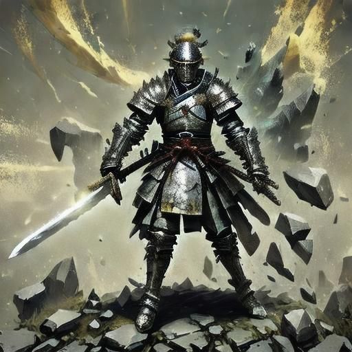 Stone Samurai Warrior with Sword