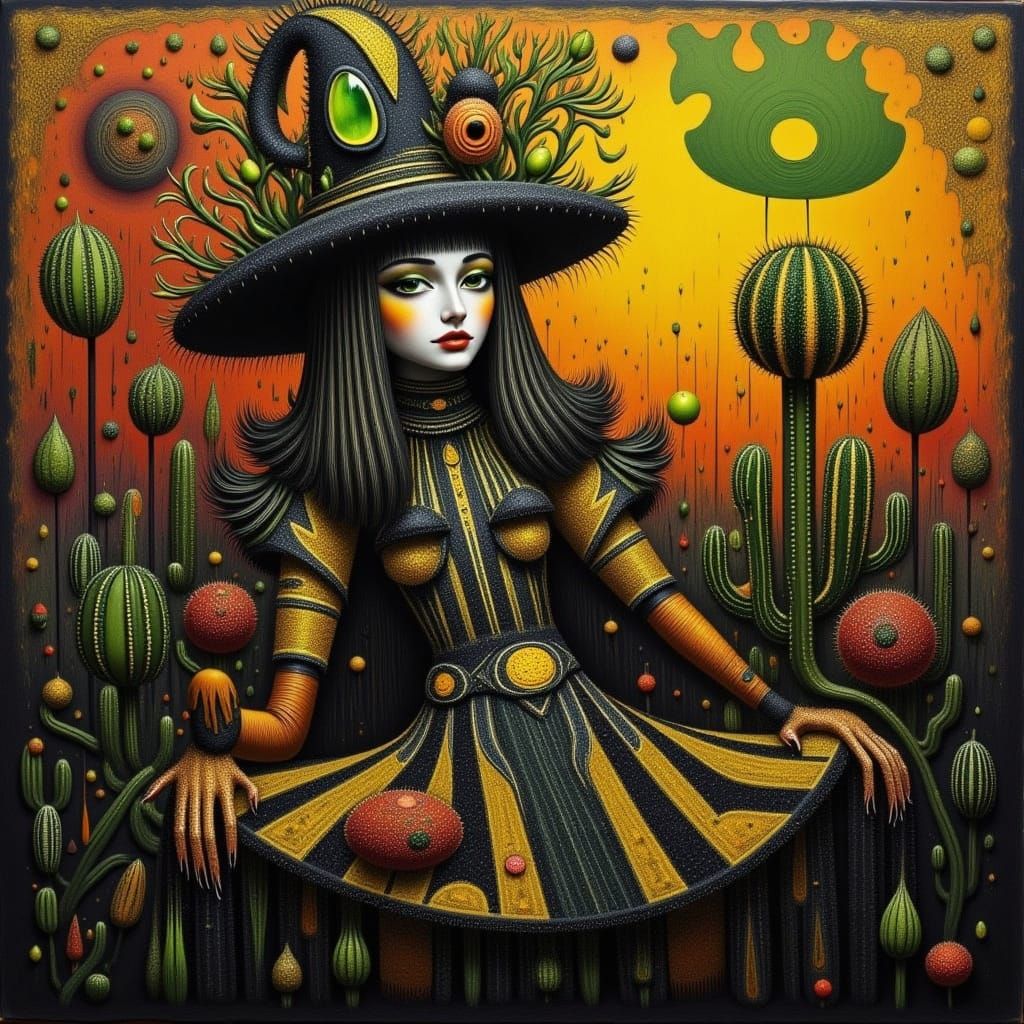 Elegant Linear Cactus People: Abstract Digital Art