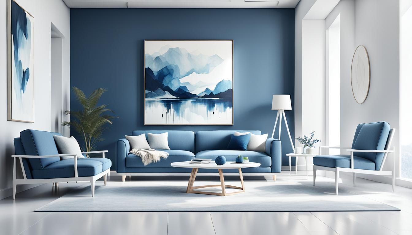 Modern Minimalist Interior Design in Blue and White