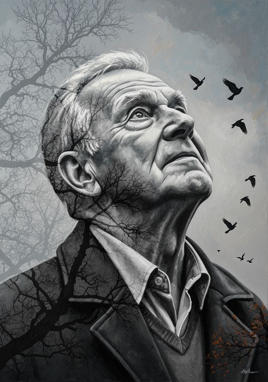 Double Exposure Portrait of Man and Trees in Neo-Impressioni...