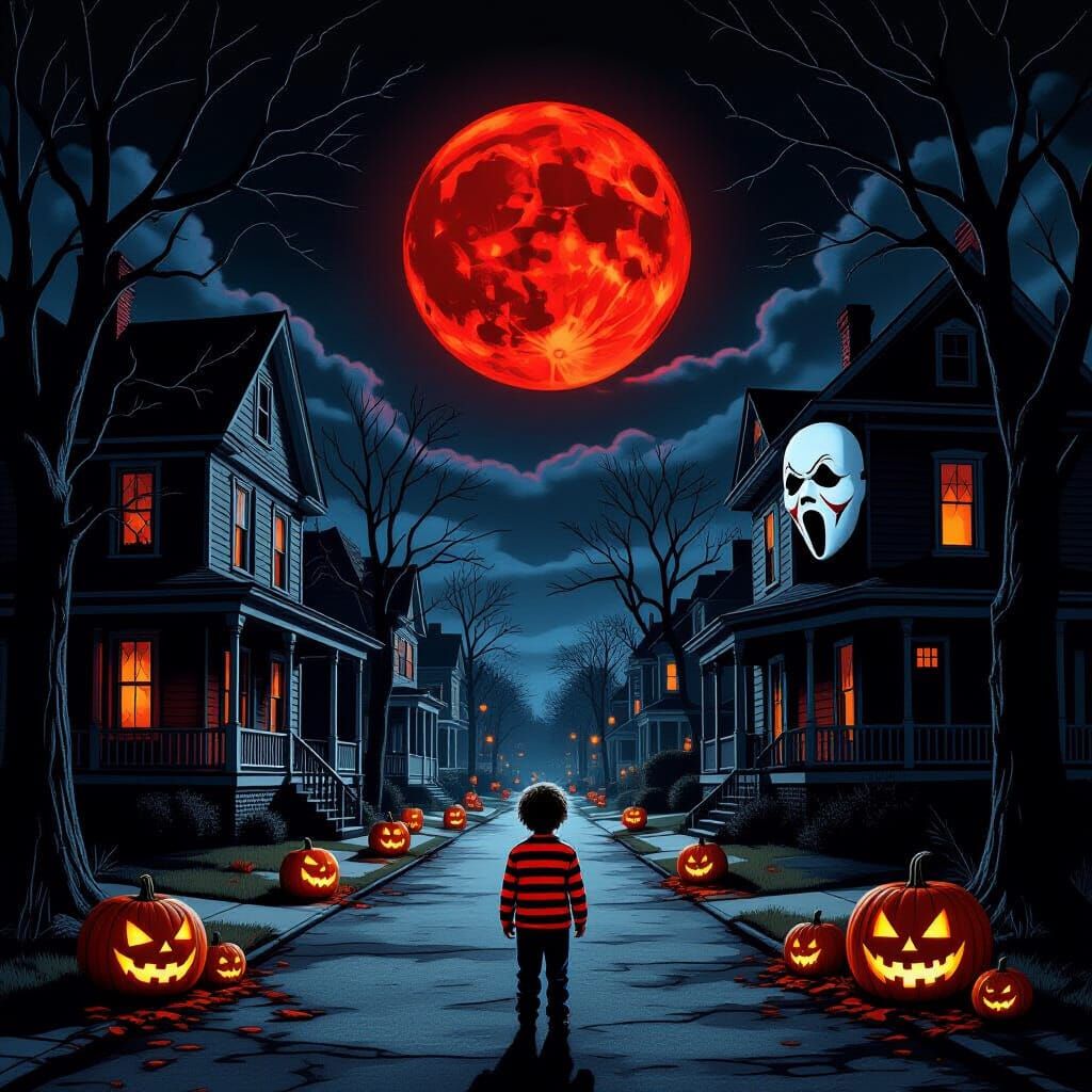 Halloween Horror Neighborhood in Gustave Doré Style