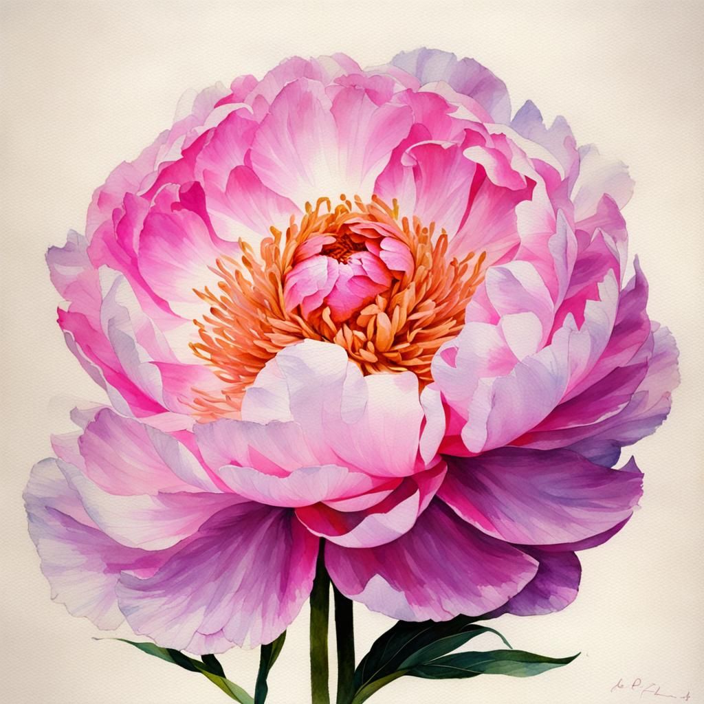 Peony with Pink Ribbon: Symmetrical Composition