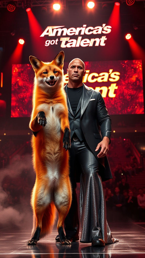 Dwayne Johnson and Ferocious Fox on Stage