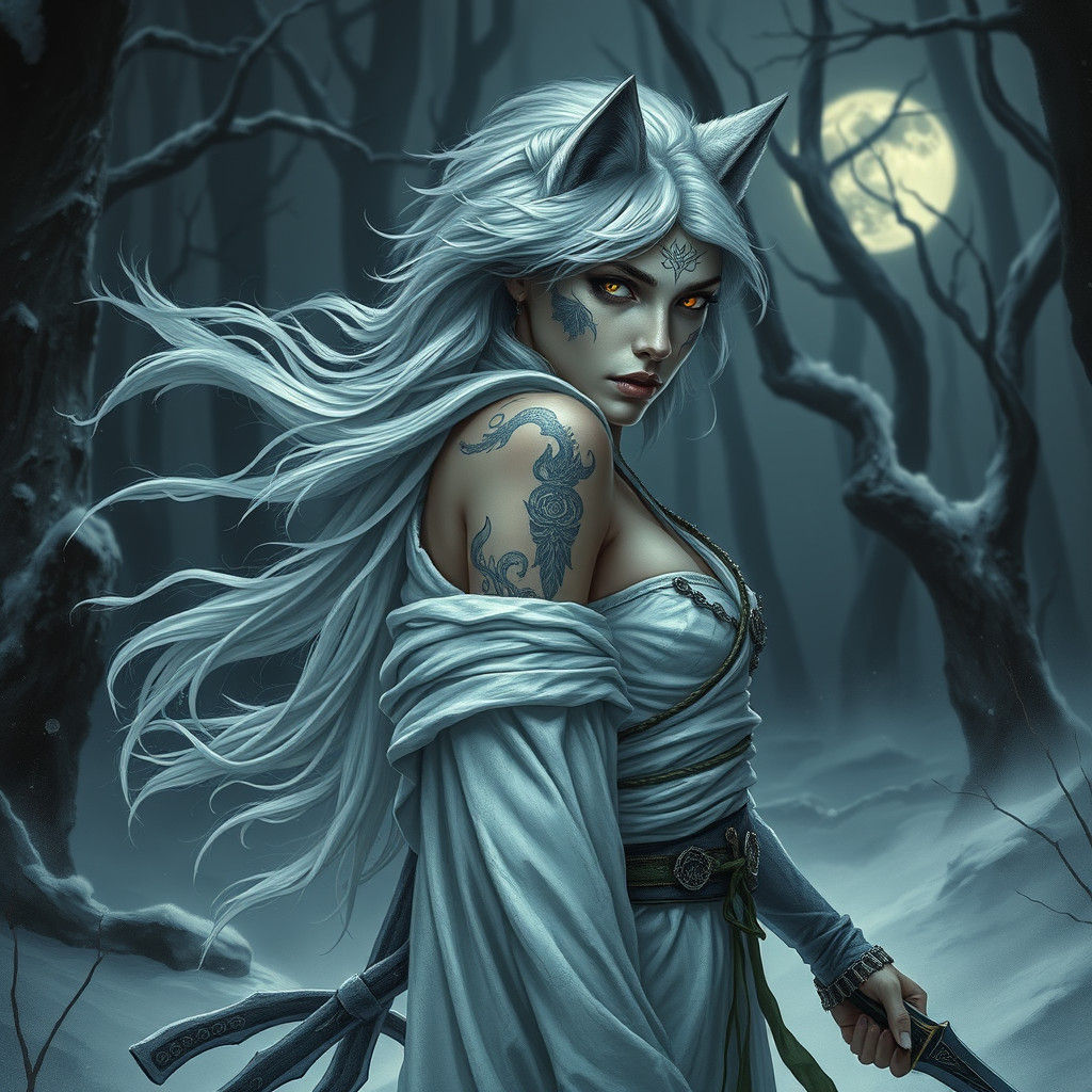 Mystical Wolf Warrior in Snowy Landscape