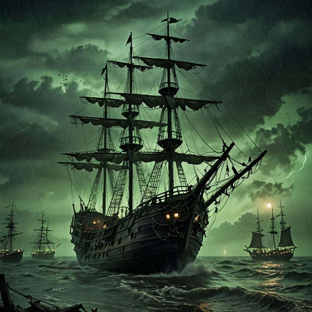 Victorian Horror Ship in a Raging Storm