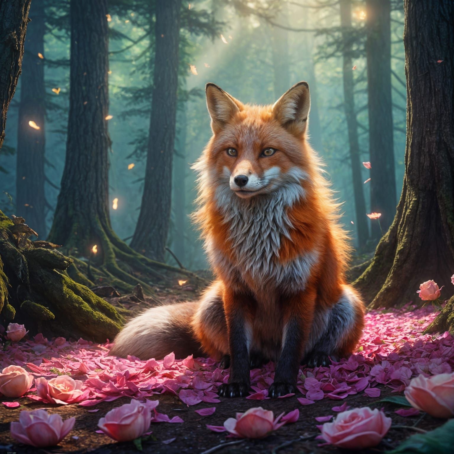 Whimsical Fox in Enchanted Forest Bloom