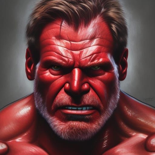 Harrison Ford as Red Hulk Portrait in Comic Book Style